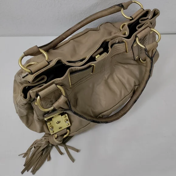 JUICY COUTURE Taupe Leather Satchel Shoulder Bag Handbag - Picture 6 of 12